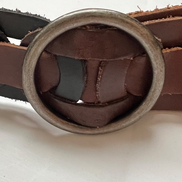 Old Navy Leather Belt Linked Round Buckle Size Medium Brown and Black - Picture 5 of 6